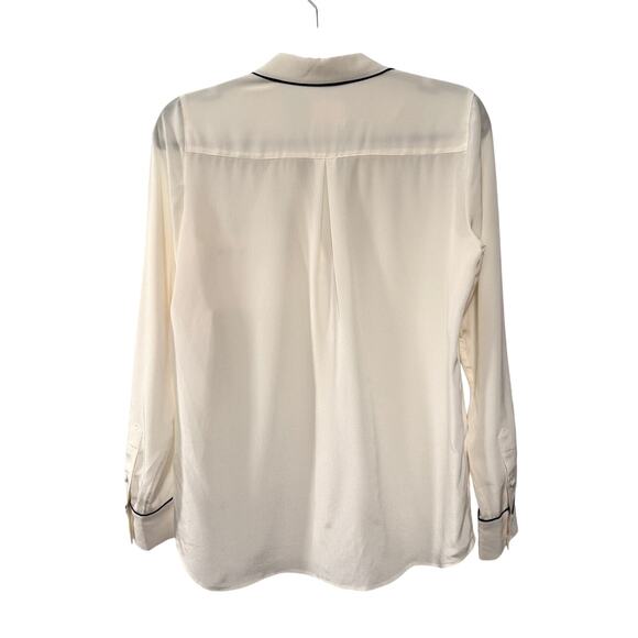 NEW! Sezane 4 Elisa Ivory Silk Blouse $190 Black Piping Pajama Top French 36 - Picture 4 of 11